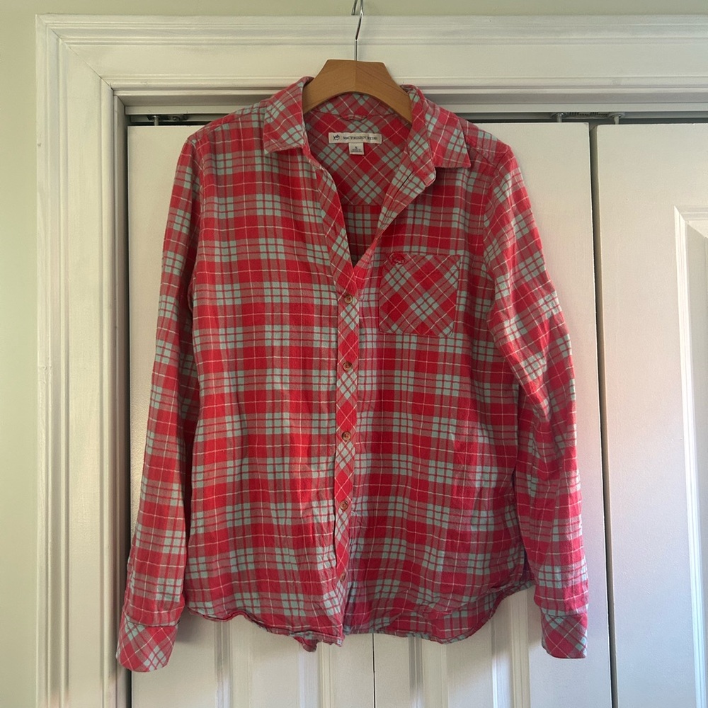 Southern Tide Red Plaid Button-Up Shirt